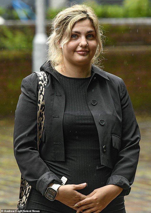 Zoe Castle, 24, was in a relationship with Masterton before Chloe, but after Chloe's death in March last year she mustered the courage to report him to the police - she is pictured here outside Portsmouth Crown Court