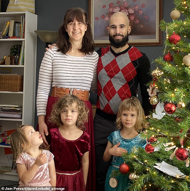 Mr Maynard, pictured here before his illness, with his wife Ashley, 32, and their three daughters, Elizabeth, 6, Mary-Claire, 6, and Cecilia, 3.