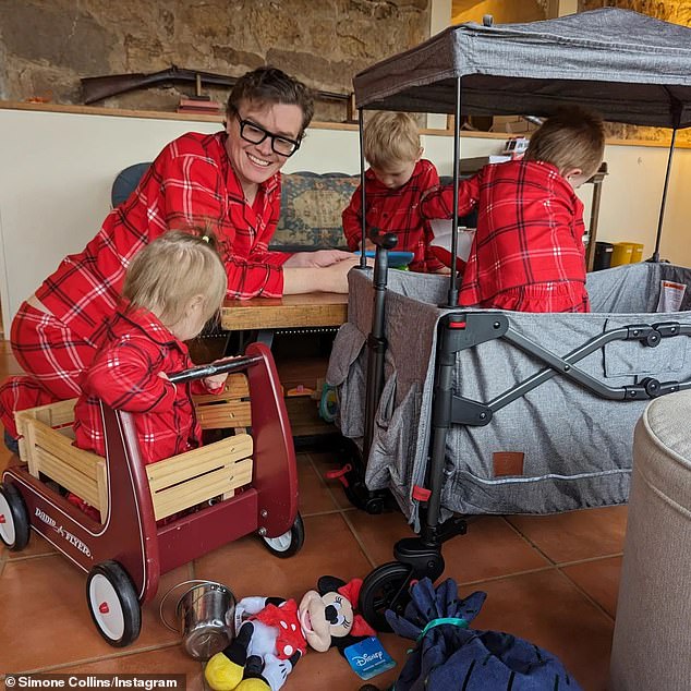 The father wore matching red pajamas with his children and wife in photos shared to Instagram