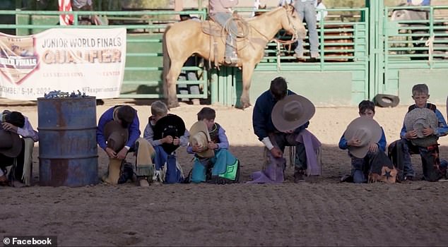 Heartbreaking photos showed the young riders on one knee, bowing their heads with cowboy hats in hand for a moment of silence for little Levi