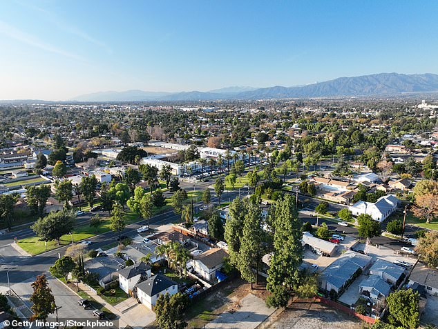 Ontario, California is pictured from above.  The city is tied with San Bernadino for having the worst air quality in the country