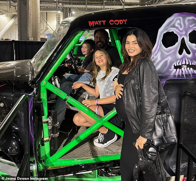 Dewan added a photo of herself posing with Kazee, 48, Callum and her daughter Everly, 10, as they attended a monster truck rally