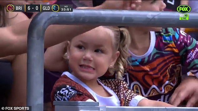 Leila Walsh took center stage last Sunday as she watched her famous dad play for the Brisbane Broncos - and her dad couldn't stop smiling when he saw her on the big screen