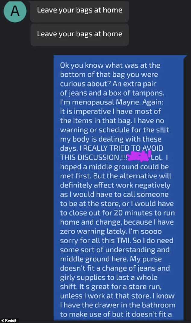 Yes!  Elsewhere, an unwitting boss refused to let his employee take a larger bag to work, but her response quickly calmed him down