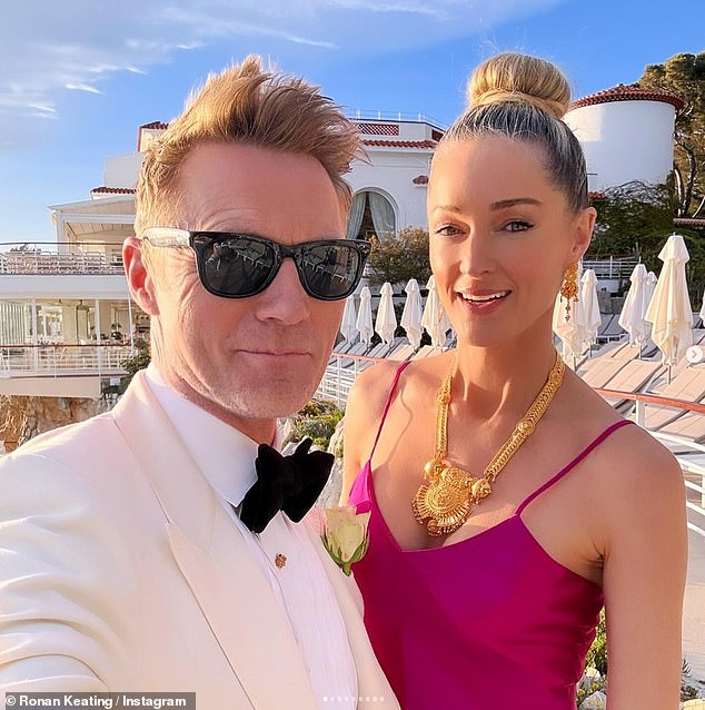 The Boyzone star, 47, has been married to the TV producer, 42, since 2015 after they met on The X Factor Australia in 2010 (pictured together this month)