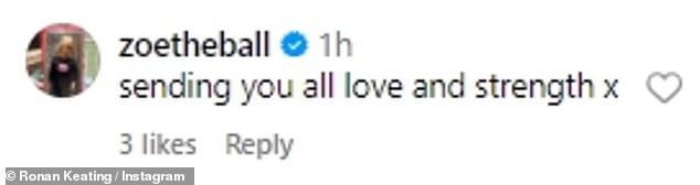 While fellow radio DJ Zoe Ball also commented on the post, penning: 'sending you all the love and strength x'