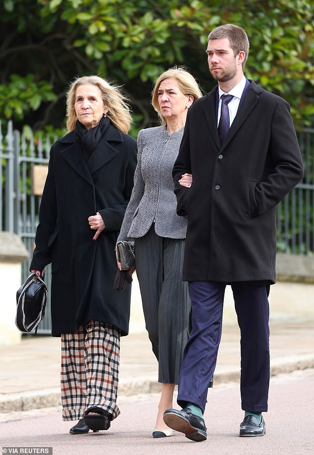 King Felipe's sister Infanta Elena, Duchess of Lugo (left) and Infanta Cristina pictured during the Thanksgiving service for King Constantine of the Hellenes at St. George's Chapel