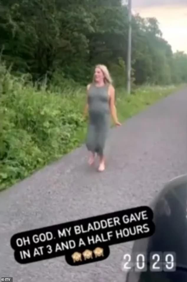 The TV and radio star, who is 37 weeks pregnant, was forced to use the roadside toilet after being stuck in a four-hour motorway traffic jam with little to no exercise