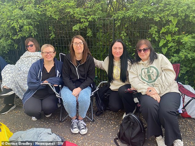 Take That fans in line: Kelly Artley, Rebecca Hunter, Natalie Lewis and Rachel Gadie