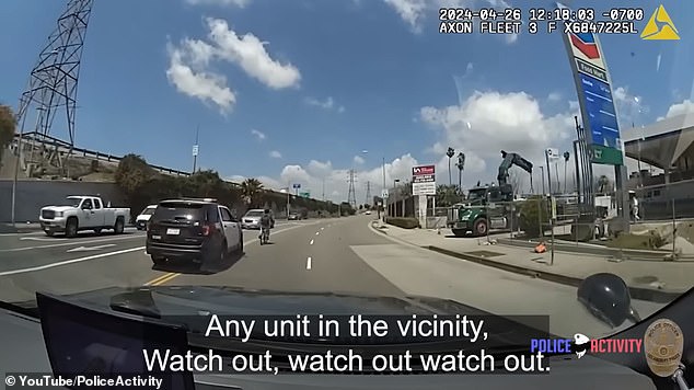 The footage shows the rest, with Lopez seen weaving and driving - seemingly at a snail's pace - as the dashcam police car follows closely behind.