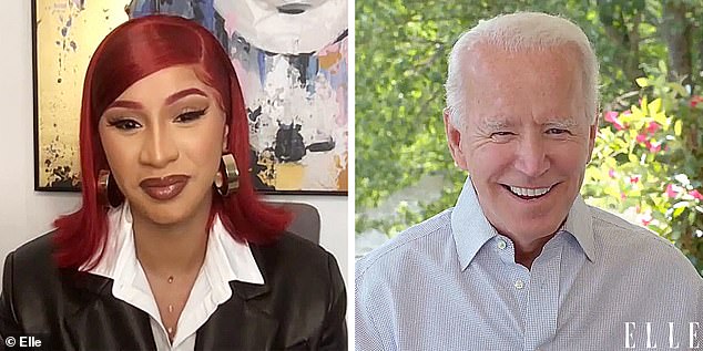 Rapper Cardi took a Zoom call with Joe Biden (right) to boost his campaign for president