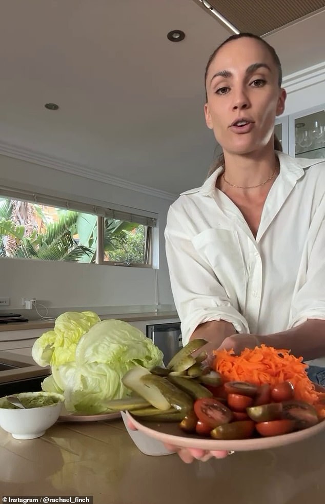 She was branded an 'almond mom' and accused of 'endangering' her children after sharing a video of herself making 'naked burgers' using lettuce cups instead of buns (pictured)