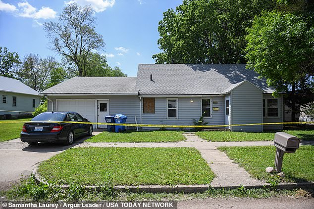 The house in Centerville, South Dakota, where a triple murder took place on Monday evening, is being cordoned off