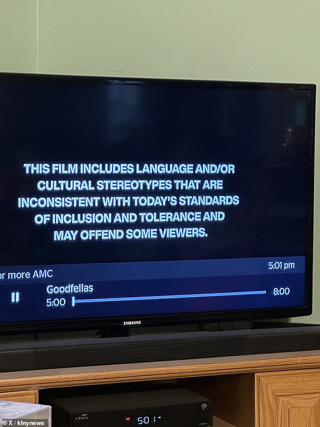 A message before the film warns viewers: 'This film contains language and/or cultural stereotypes that are inconsistent with current standards of inclusion and tolerance and may offend some.'