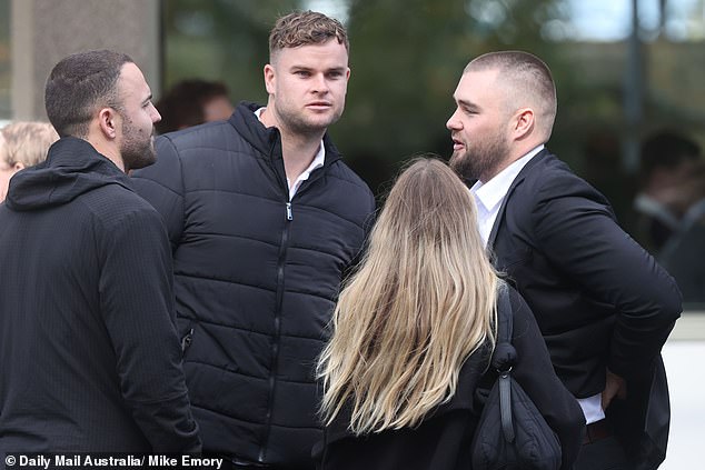 Fremantle Dockers star Sean Darcy (second from left) – who played alongside McCarthy – was among the mourners