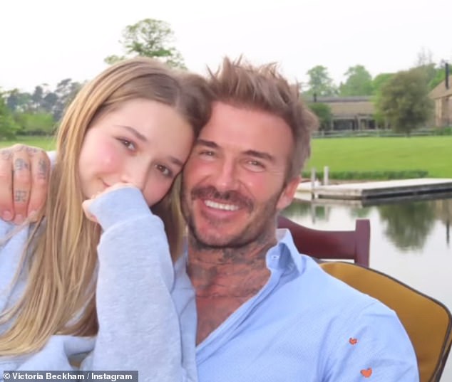 The sweet messages come just days after David and Victoria Beckham enjoyed a sunny family weekend together at their sprawling Cotswolds estate (David seen with daughter Harper, 12)