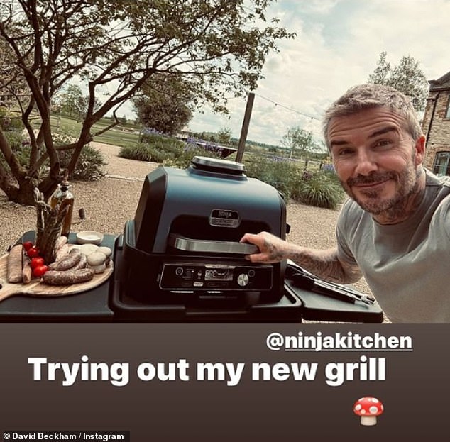 Elsewhere over the weekend, David was seen barbecuing up a storm with his new Ninja Kitchen gadget