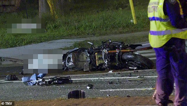 A motorcycle is seen at the scene of the crash in Greenacre in Sydney's west