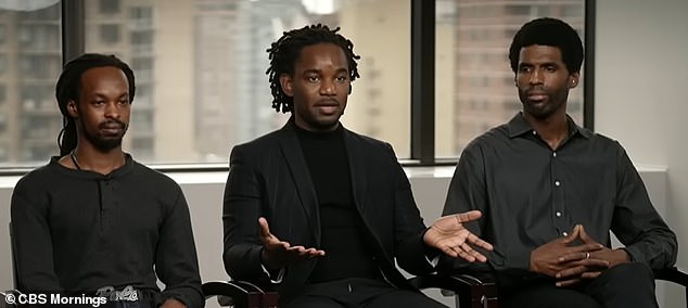 Three of the men, Alvin Jackson (left), Emmanuel Jean Joseph and Xavier Veal (right), are suing the airline, claiming they were traumatized by the experience