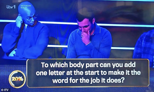 Viewers saw Jason rubbing his earlobes to give his wife the answer - which was indeed 'ear' and 'hear'