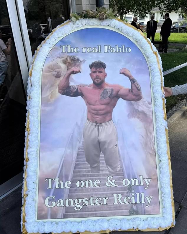 Photos from the funeral show included images of the tattooed O'Reilly, topless and bowing, with the words: 