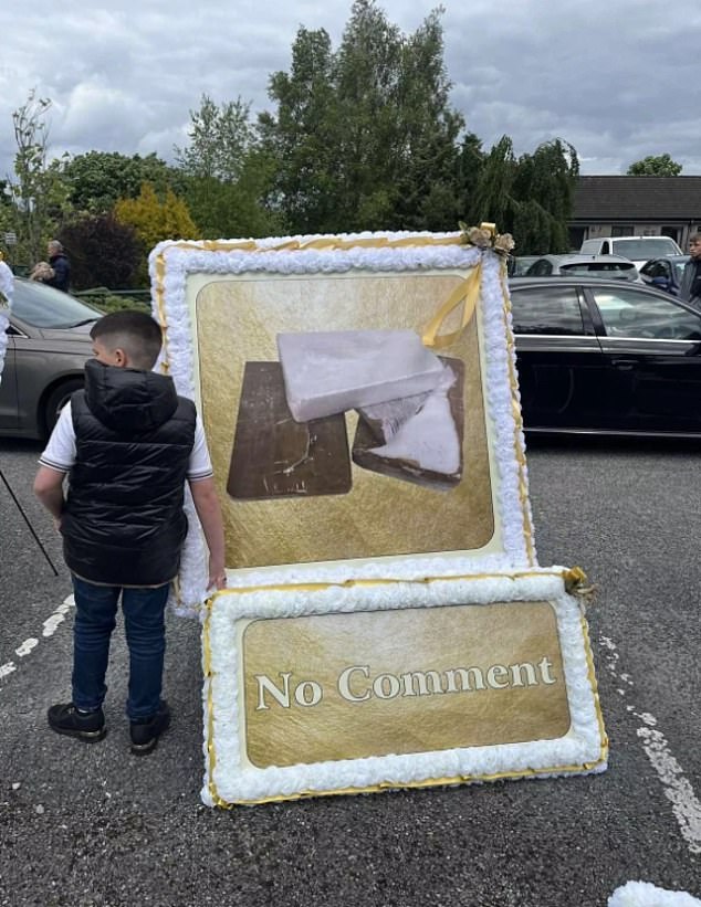 One display showed a container full of white powder with the words 'no comment'