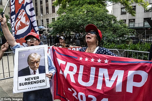 Trump supporters stood in large numbers outside the courthouse on Wednesday