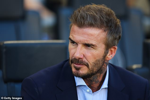 Beckham was smartly dressed in the blue two-piece suit he usually favors as he watches the team he founded in 2018