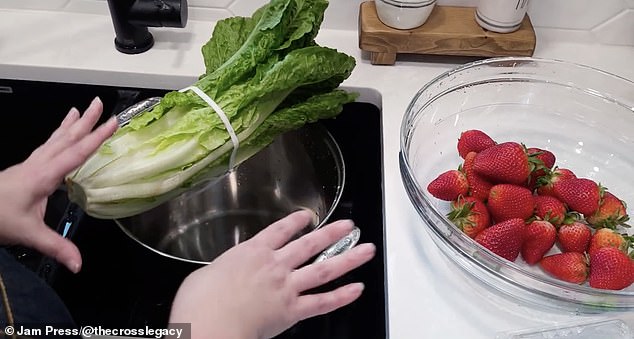 The food blogger from Washington first washes the leaves before drying them with a salad spinner