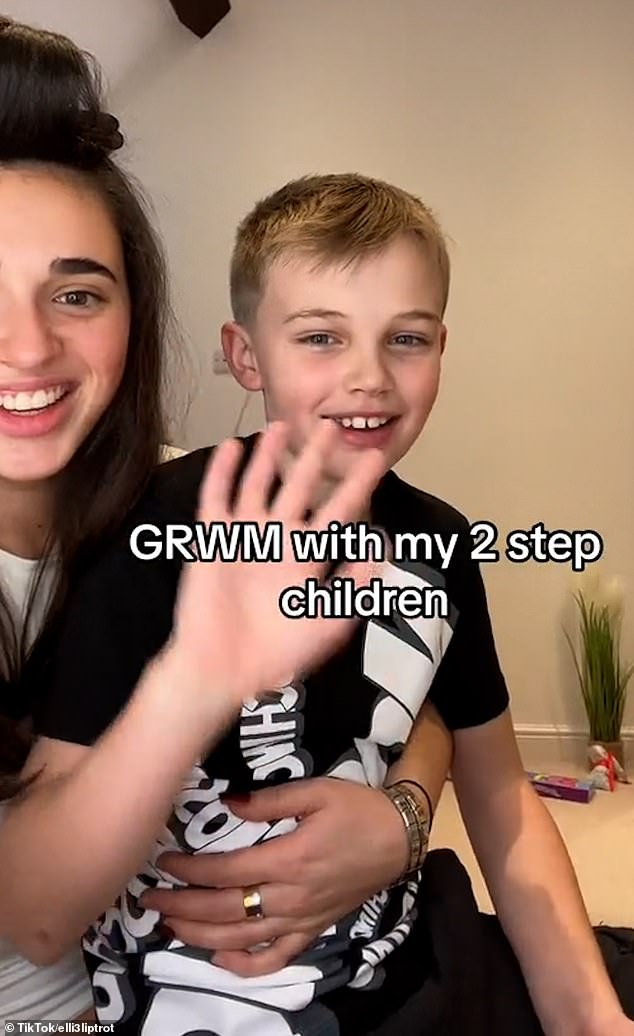 In a 'get ready with me video' from New Year's Eve last year, Ellie (pictured next to her stepson) explained that she has received a lot of criticism from people who claim she doesn't deserve the title of stepmother because she isn't married to Mark