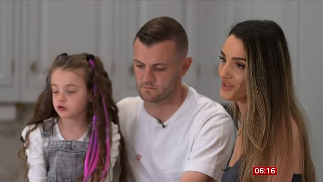 Jack Wilshere speaks to BBC Breakfast about his daughter needing surgery for a congenital heart defect.  Pictured here with his wife Andriani and daughter Siena