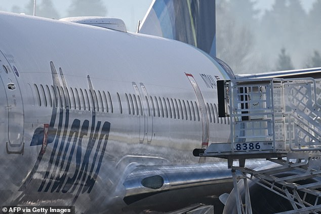 The missing emergency door of Alaska Airlines N704AL, which made an emergency landing at Portland International Airport on January 5