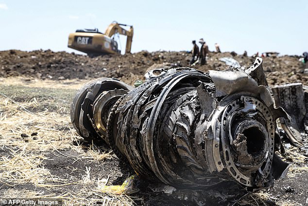 A photo shows debris from the crashed Ethiopia Airlines plane near Bishoftu, a town about 60 kilometers southeast of Addis Ababa, Ethiopia, on March 11, 2019