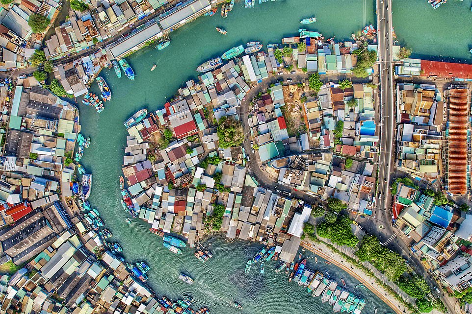 DUONG DONG, VIETNAM: A bird's-eye view of the bustling city of Duong Dong, formerly home to lush jungles and mangroves and now a place of vibrant human activity