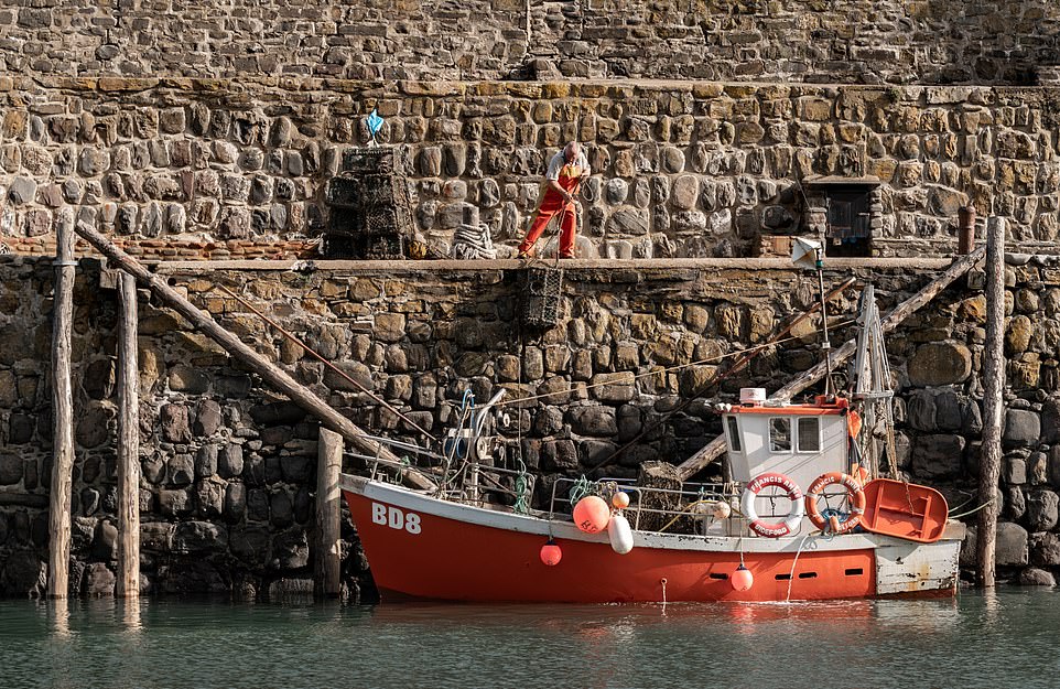 DEVON, UK: You can see a hardworking fisherman taking his catch from his boat, a sight seen countless times along British coasts over the centuries