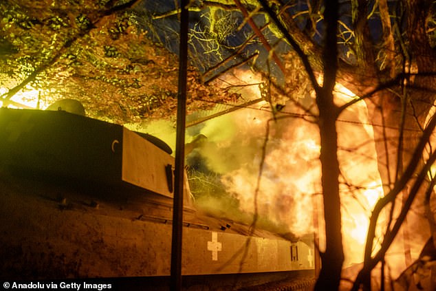 Ukrainian soldiers of the 80th brigade fire artillery at Russian positions in the direction of Bakhmut