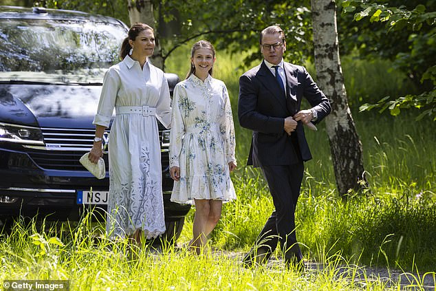 Proud parents: Crown Princess Victoria and husband Crown Prince Daniel looked delighted that their daughter joined them for an official royal engagement