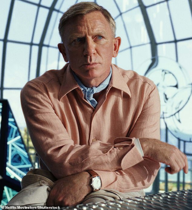 Each film stars Daniel Craig as Detective Benoit Blanc, with a new murder and a new star-studded cast of suspects in each episode;  Daniel depicted in Glass Onion: A Knives Out Mystery in 2022