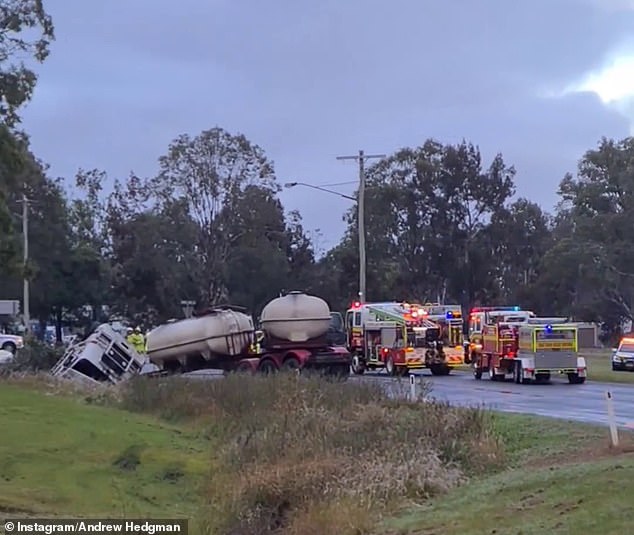 The truck driver was 'very lucky' not to suffer more serious injuries and was taken to Kingaroy Hospital by paramedics in a stable condition.