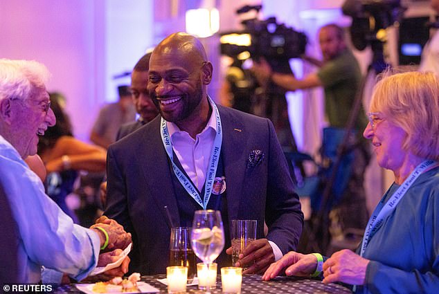 Wade greeted and chatted with guests at the Fulton County victory party last week