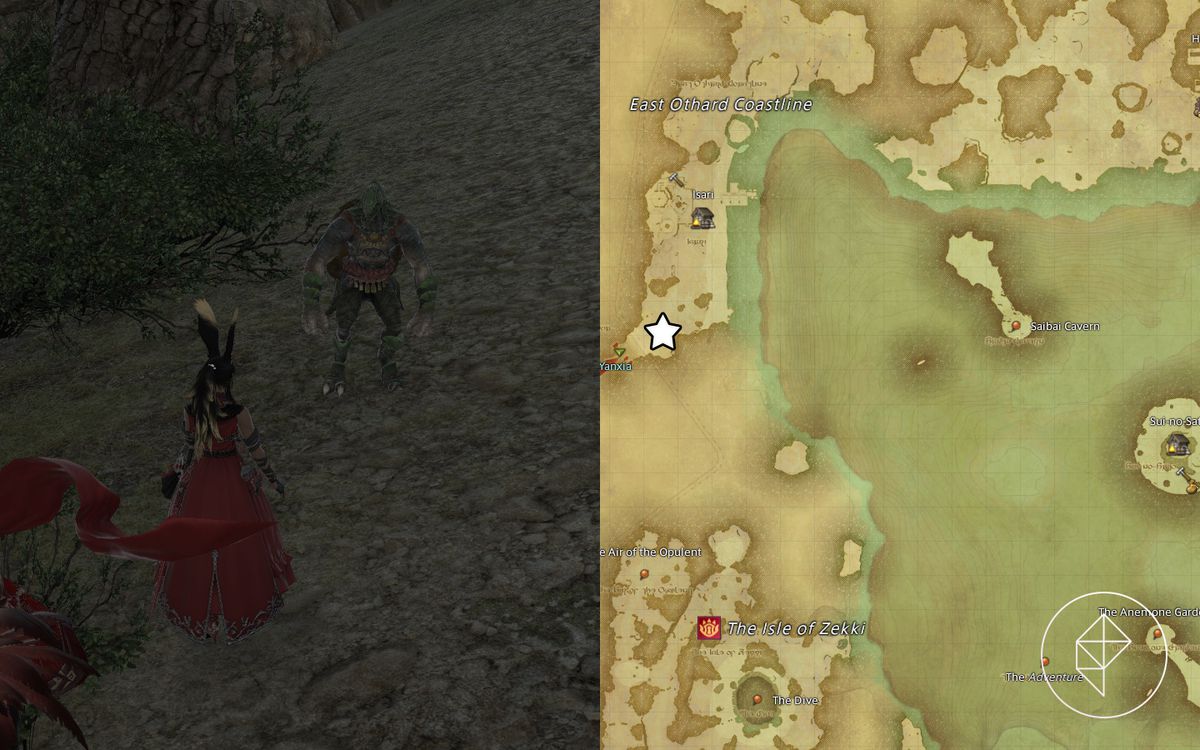 An FFXIV map showing where Soroban can be found in the Ruby Sea