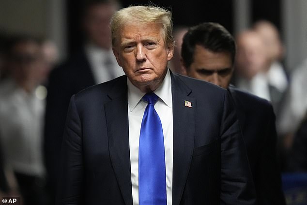 Former President Donald Trump walks around giving comments to members of the media after being found guilty of 34 felonies for falsifying company records