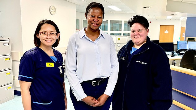 Pictured are research nurses Ria (left), Hayley (right) and Dr Victoria Kunene (centre), a medical oncologist at the Queen Elizabeth Hospital in Birmingham