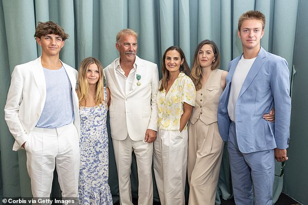 Kevin with his children Hayes Logan Costner, Grace Avery Costner, Annie Costner, Lily Costner and Cayden Wyatt Costner at the 77th annual Cannes Film Festival