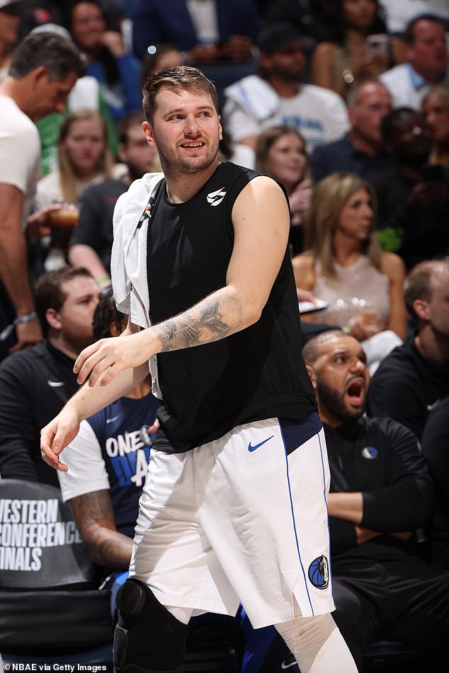 Luka Doncic looks on late in Game 5 of the Western Conference Finals in Minnesota