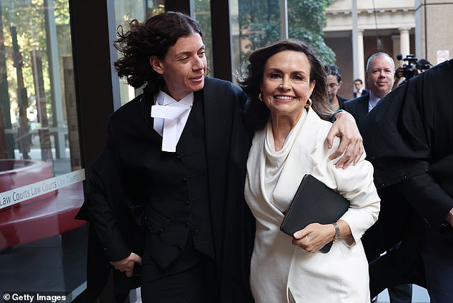 Lisa Wilkinson and her lawyer Sue Chrysanthou SC are photographed outside the Federal Court in April after winning the defamation case