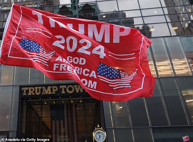 Dozens of Trump supporters gather in front of Trump Tower following the verdict of Trump's hush money trial in New York, United States on May 30, 2024