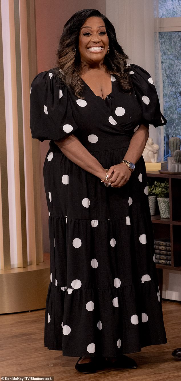 Amid her body transformation, the broadcaster opted earlier this year to sell her old size 26 dress for charities in memory of her late mother, who died of liver cancer in 2020 (pictured in April)