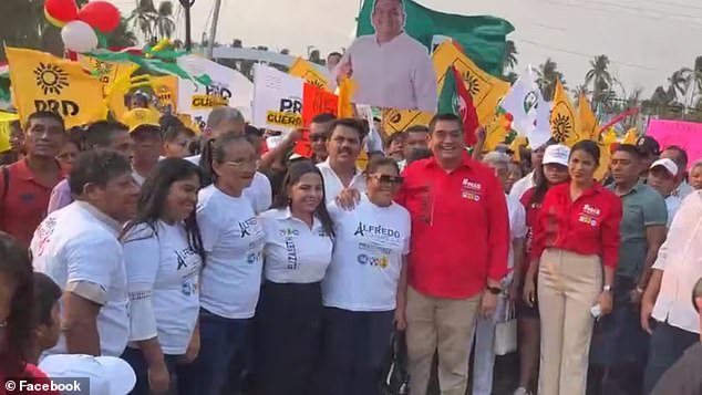 Coyuca de Benítez, Mexican mayoral candidate José Cabrera posed with supporters moments before he was shot dead during his final campaign event on Wednesday afternoon