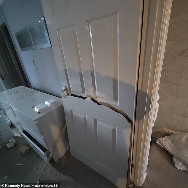 He claimed that all the doors to the house were damaged in some way, and some were 'broken' in half